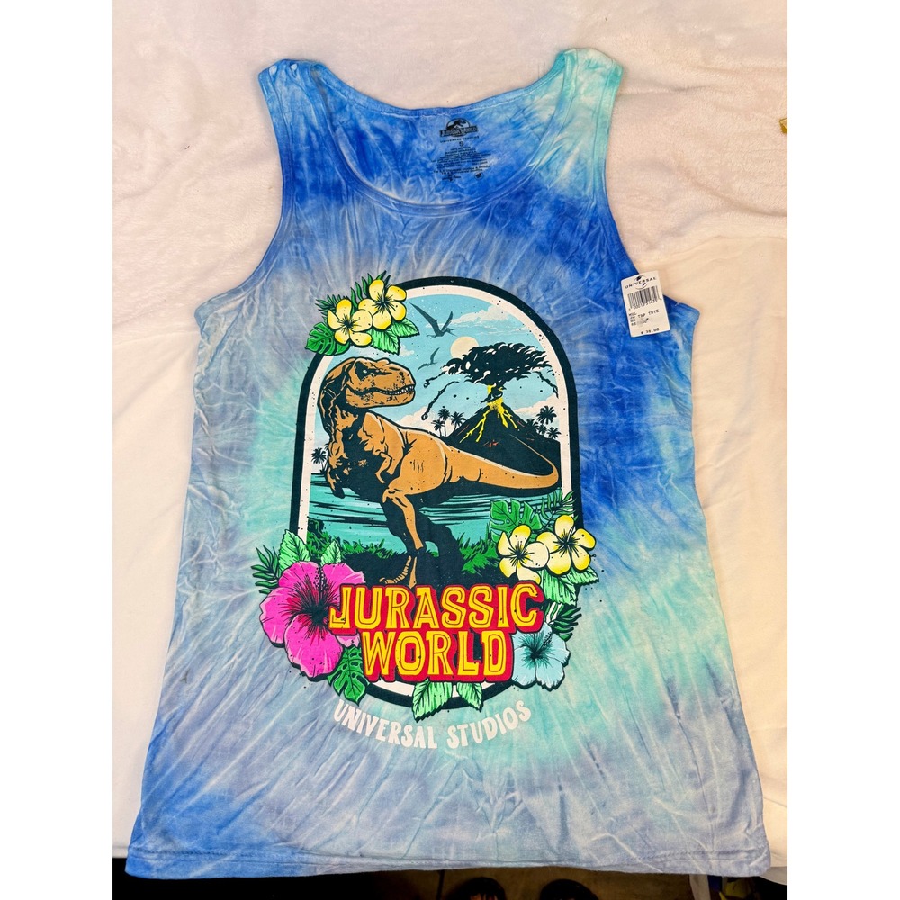 Jurassic World Universal Studios Tank Top Blue Tie Dye T Rex Women's S NWT